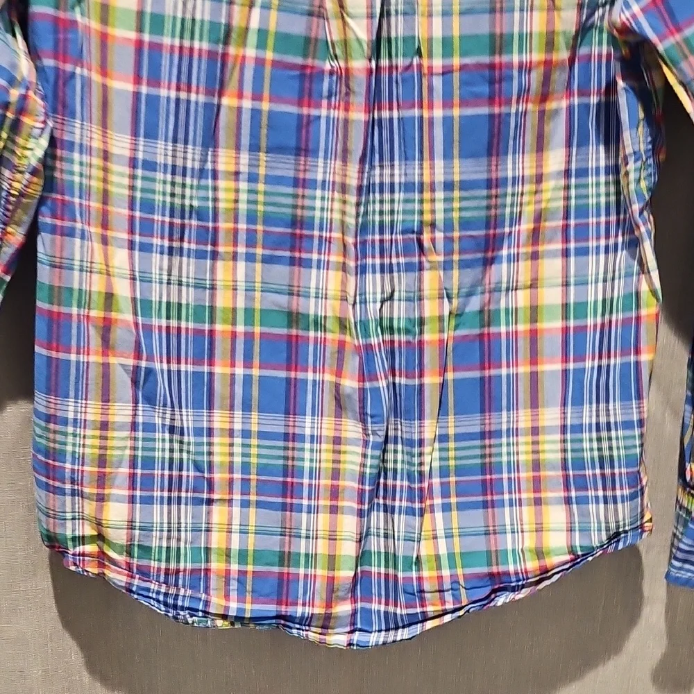 Ralph Lauren Boys Blue and Green Button Down Plaid Shirt